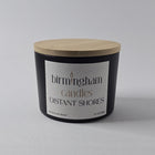 Distant Shores Para-Soy Candle – Close-up showing wax and wood wick – Jasmine & Soft Wood Fragrance